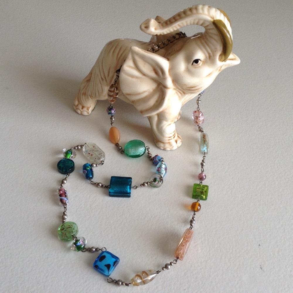 Beautiful Glass Beaded Floral Necklace Long